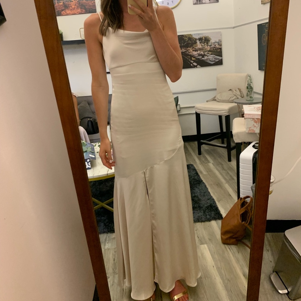 Lulus Champagne Cowl Neck Maxi Dress